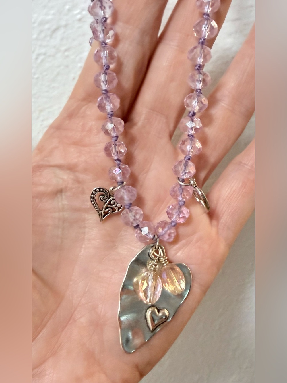 Handcrafted Pink Crystal Heart Pendant Necklace